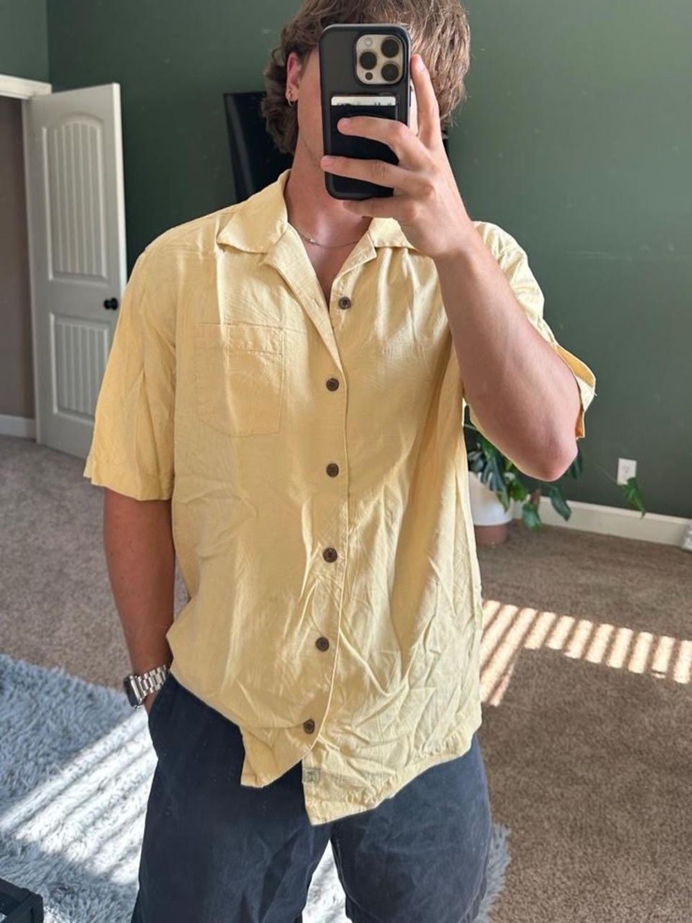 Tommy Bahama Yellow Short Sleeve Button-Down Shirt